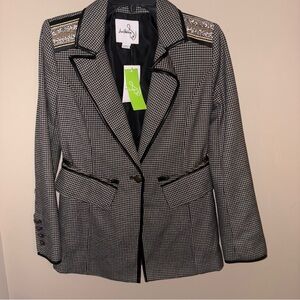 Sam Edelman Black and White Checkered Blazer with Gold Accents